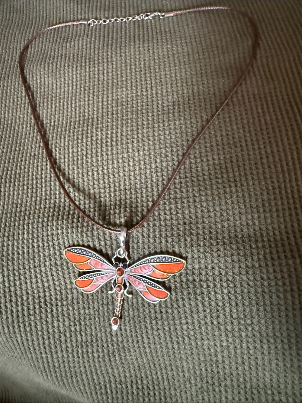 Dragonfly Pendant Necklace in Orange and Black- Women's Jewelry